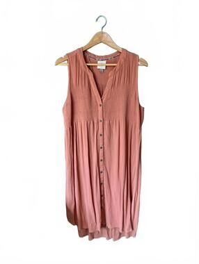 Knox Rose Terracotta Orange Boho Beachy Tunic Smocked Gauze Tank Dress, Size L